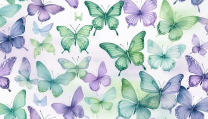 Fototapeta premium seamless hand drawn pattern of delicate butterflies on white background. Beautiful pastel creatures wallpaper design