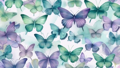 Fototapeta premium seamless hand drawn pattern of delicate butterflies on white background. Beautiful pastel creatures wallpaper design