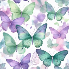 seamless hand drawn pattern of delicate butterflies on white background. Beautiful pastel creatures wallpaper design