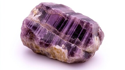 Fototapeta premium A single purple rock sits on a clean white surface