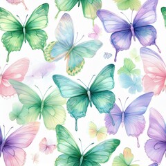 Obraz premium seamless hand drawn pattern of delicate butterflies on white background. Beautiful pastel creatures wallpaper design