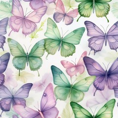 seamless hand drawn pattern of delicate butterflies on white background. Beautiful pastel creatures wallpaper design