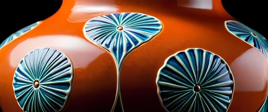 Close up of intricate patterns on a colorful handcrafted ceramic vase