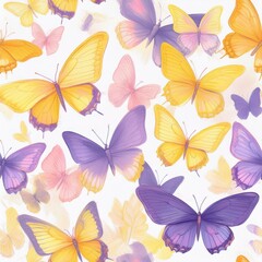 Fototapeta premium seamless hand drawn pattern of delicate butterflies on white background. Beautiful pastel creatures wallpaper design