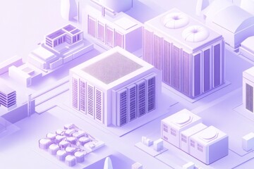 Fototapeta premium Pastel Purple Isometric Cityscape: Futuristic Data Center Complex