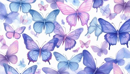 seamless hand drawn pattern of delicate butterflies on white background. Beautiful pastel creatures wallpaper design