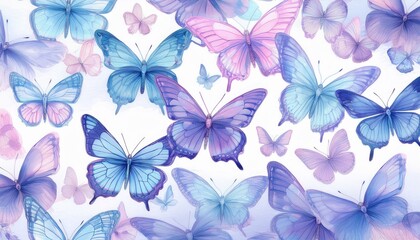 seamless hand drawn pattern of delicate butterflies on white background. Beautiful pastel creatures wallpaper design