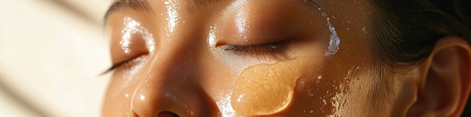 Fototapeta premium Close-up of a person's face covered in oil, potentially for beauty or industrial use