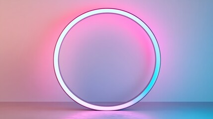 Neon circle, pink-blue background, studio, product display