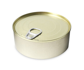 One closed tin can isolated on white