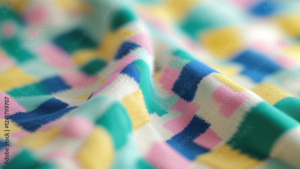 Wall mural close up of a vibrant patchwork fabric with a geometric abstract pattern