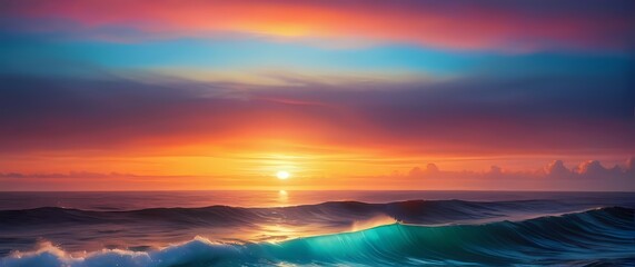 Naklejka premium Enchanting view of the ocean at sunrise with vibrant colors painting the horizon