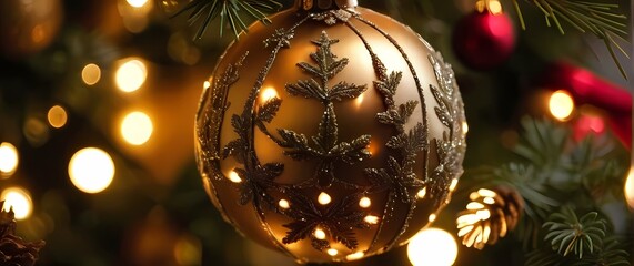 Festively adorned Christmas decoration creating a warm holiday atmosphere