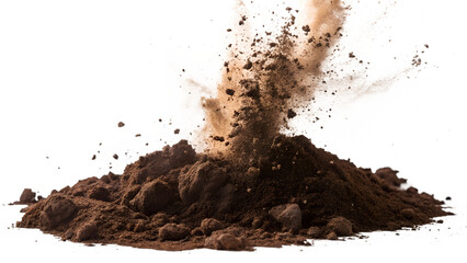 Soil Pile Scattered on White Background for Agricultural and Gardening Concept