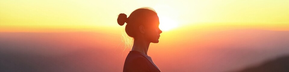 A person standing at the summit of a mountain during a beautiful sunset