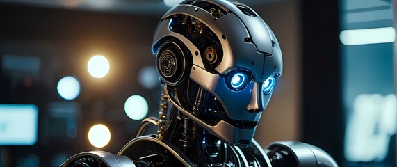 Humanoid robot meticulously assembling intricate components in a high tech workspace