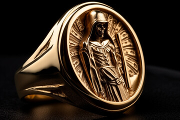 Gold Ring with Embossed Santa Muerte Figure
