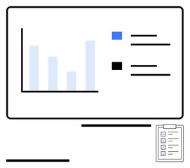Bar chart with legend, checklist, and key performance indicators. Ideal for analytics, progress tracking, goal setting, project planning, business strategy, priorities abstract line flat metaphor