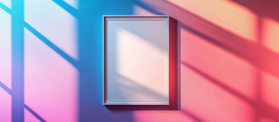 Blank picture frame casting shadows on a colorful wall with soft lighting, ideal for art display