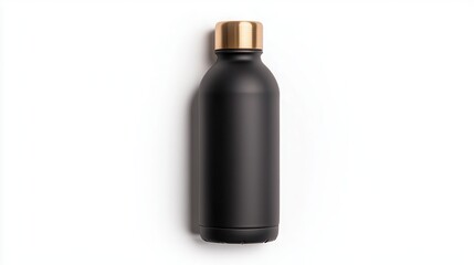 Fototapeta premium Black bottle with a gold cap on a white background.