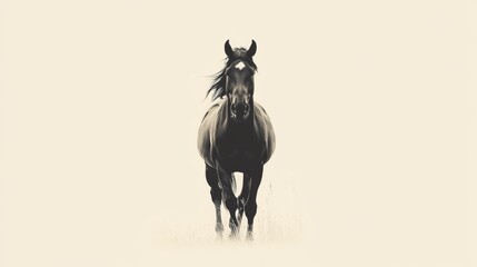 Naklejka premium Majestic black horse galloping, field background, nature photography, website header