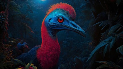 Obraz premium The Majestic Cassowary Roams through Daintree Rainforest at Night, Australia