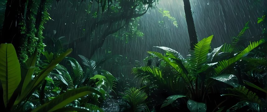 Lush rain soaked forest alive with vibrant plants and the sound of nature