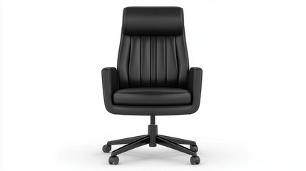 Stylish black office chair with wheels On White background.
