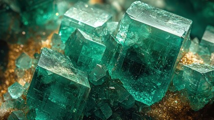 Obraz premium Emerald Green Fluorite Crystals Close-up, Geology Specimen, Museum Display
