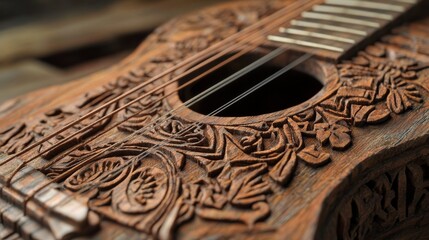 Closeup of CNC machined wood oud/guitar hole cover in detail