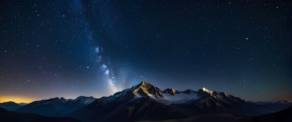 Fototapeta premium Majestic mountain range under a blanket of stars shimmering in the clear night sky