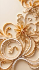 Luxurious gold and cream quilling loops arranged in a flowing abstract pattern, ideal for a high-end banner. With space for text.
