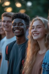Fototapeta premium A group of young people standing in a casual pose, smiling and laughing together