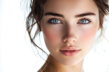 Fototapeta premium A close-up shot of a woman's face with striking blue eyes