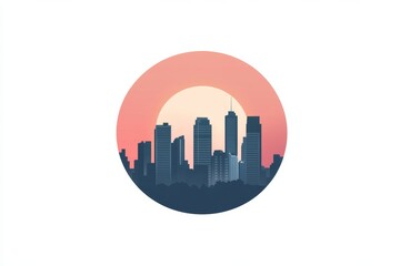 Fototapeta premium Minimalist city skyline silhouette at sunset with a circular design