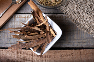 Top view of a jar with cinnamon sticks.