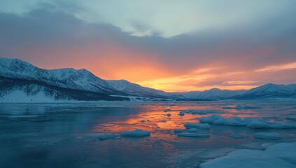 Fototapeta premium Arctic Sunset: A Serene Winter Landscape