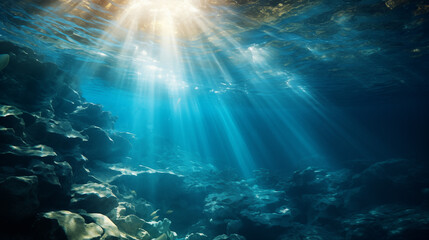 Fototapeta premium Underwater view of a colorful sea coral reef with fishes. Underwater