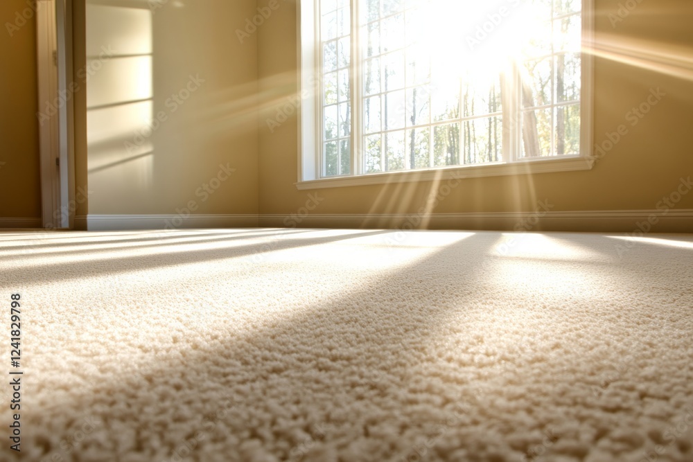 Aufkleber soft fibers of a creamy beige carpet reflect gentle sunlight, creating an inviting atmosphere in a c