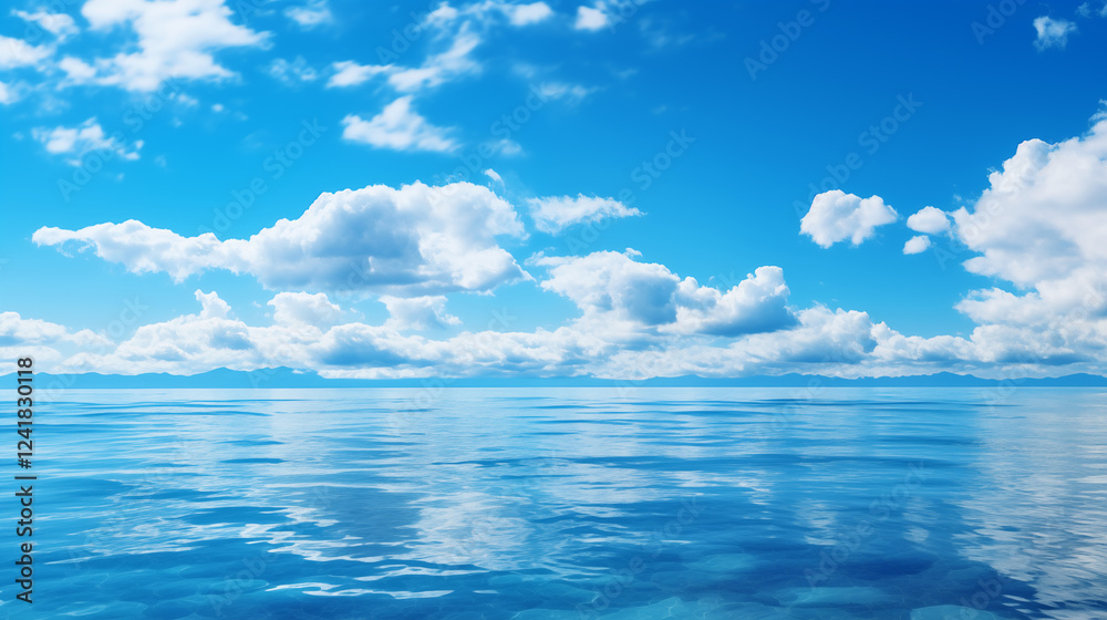 Wall mural blue sky over calm sea. blue sea and sunny sky on horizon over calm water