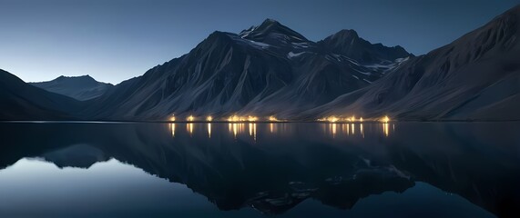 Serene reflection of mountains in a quiet lake enhancing the scene with tranquility
