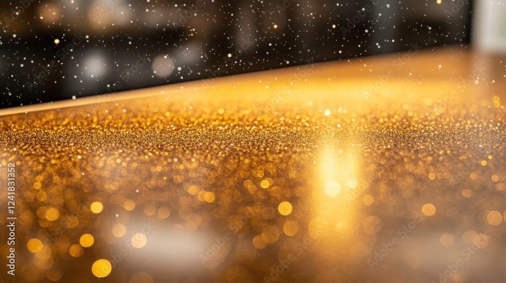 Poster detailing a high-tech circuit board featuring complex gold-plated pathways and luminous micro-leds, 