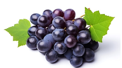 Fototapeta premium blue grape fruits with leaves isolated on white