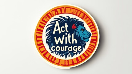 Fototapeta premium Courageous Lion Head Badge Design, Inspirational Quote, White Background, Motivational Poster