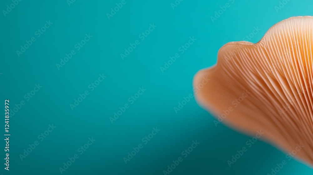 Aufkleber A close-up view of a mushroom cap displaying detailed gills and a smooth texture against a vivid blue backdrop, perfect for visual contrast and design elements