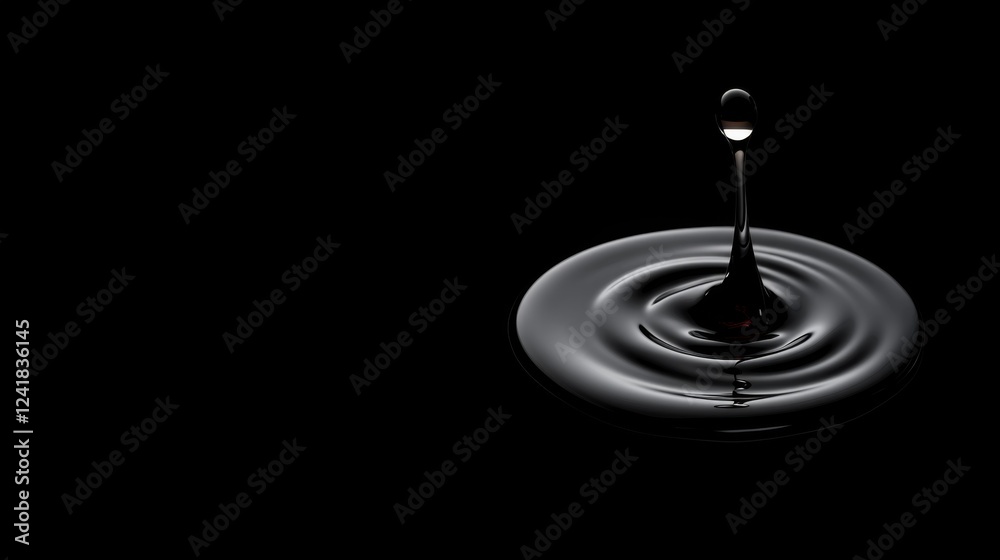 Poster a transparent liquid droplet sits on a glossy surface, capturing light beautifully. the fine details