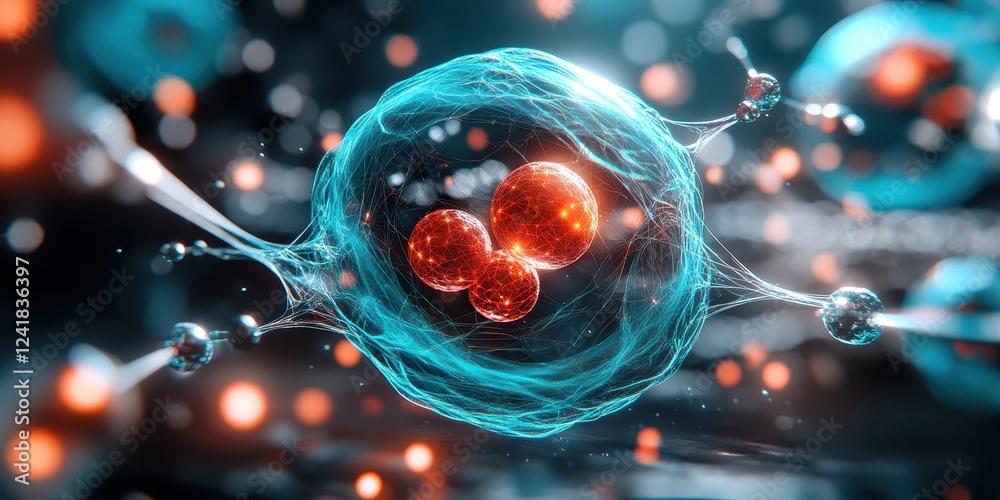 Poster dynamic molecular structure visualization laboratory setting digital art scientific environment clos