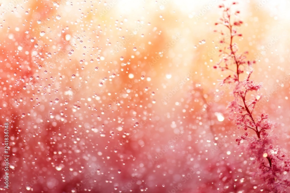Aufkleber Translucent liquid droplets are suspended on a glossy surface, reflecting soft light in vibrant colors while creating an abstract composition with ample copy space