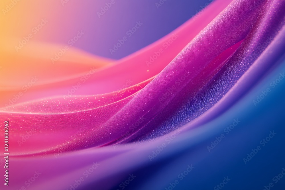 Poster Brightly colored particles float mid-air, creating a stunning wave-like design while contrasting subtly with a soft, blurred background, leaving ample space to fill