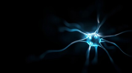 Macro view of a sleek digital network features vibrant blue particle flows connecting nodal points, set on a dark background with ample copy space on the right